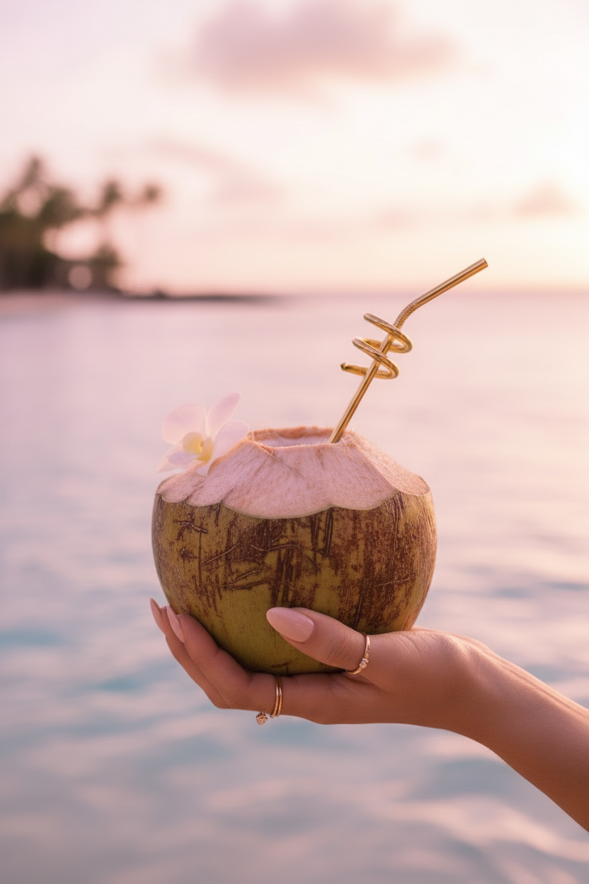 Coconut drink pink hue